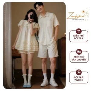 Set đôi couple váy cổ sen babydoll